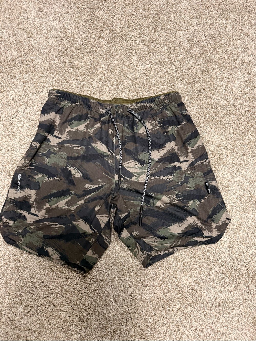 ASRV Men's Camo Athletic Shorts - Olive Green & Black